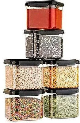 STARDOT Plastic Grocery Container  - 500 ml(Pack of 6, Black)