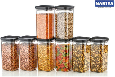 nariya Plastic Grocery Container  - 1500 ml(Pack of 8, Black)