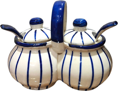 Your Local Store Ceramic Pickle Jar  - 200 ml(White, Blue)