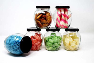 VINAR Glass Grocery Container  - 400 ml(Pack of 6, Clear)