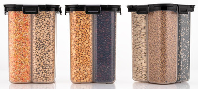 FEEDNIX Plastic Grocery Container  - 2000 ml(Pack of 3, Black)