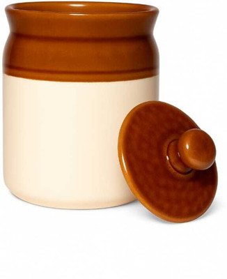 The Taigo Ceramic Pickle Jar  - 1000 ml(Brown, White)