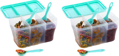 MAGICSPOON Polypropylene Pickle Jar  - 1100 ml(Pack of 2, Blue, Multicolor)