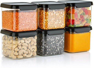 XENUS Plastic Grocery Container  - 500 ml(Pack of 6, Black)