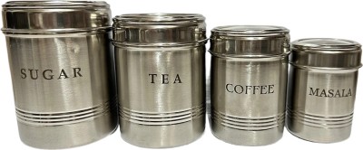 Dynore Steel Tea Coffee & Sugar Container  - 1000 ml, 750 ml, 500 ml, 300 ml(Pack of 4, Silver)