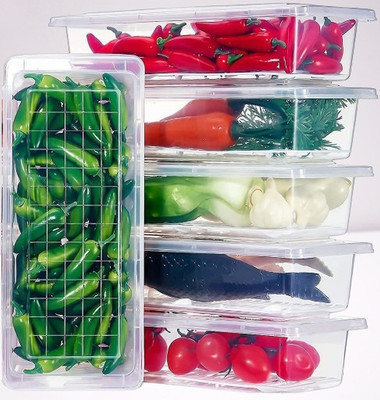 busaji enterprise Plastic Fridge Container  - 1500 ml(Pack of 5, White)