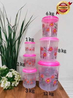 RSH Plastic Grocery Container  - 1 L, 2 L, 3 L, 6 L, 8 L, 12 ml(Pack of 6, Pink)