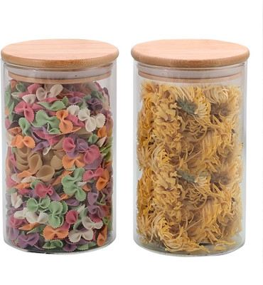 GALLIVANT Glass Grocery Container  - 1000 ml(Pack of 2, Clear)