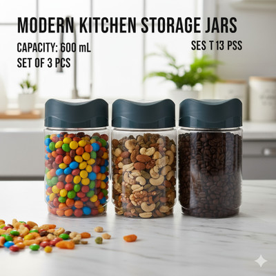 shubhi Plastic Tea Coffee & Sugar Container  - 600 ml(Pack of 3, Blue, Transparent)