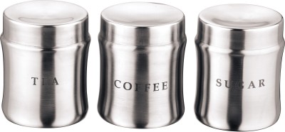 Boxy Steel Tea Coffee & Sugar Container  - 800 ml(Pack of 3, Silver)