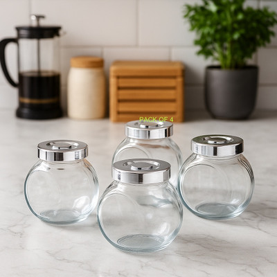 b7 Creations Glass Pickle Jar  - 200 ml(Pack of 4, Transparent)