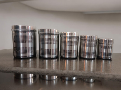 Tactware Steel Grocery Container  - 250 ml, 400 ml, 500 ml, 750 ml, 1000 ml(Pack of 5, Silver)