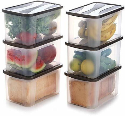 Jahap Creation Plastic Bread Container  - 2000 ml(Pack of 6, Black, Clear)