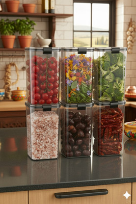 DYK Plastic Cookie Jar  - 1200 ml(Pack of 6, Transparent)