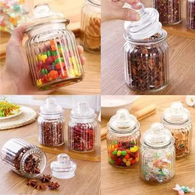 GZ CREATION Glass Grocery Container  - 350 ml(Pack of 4, Clear)