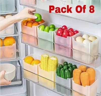 VNS Plastic Fridge Container  - 1200 ml(Pack of 8, Clear)