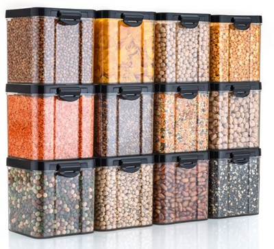 Linear Plastic Grocery Container  - 700 ml(Pack of 12, Black)