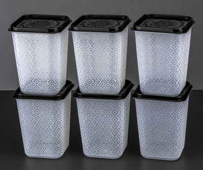 Zubix Plastic Grocery Container  - 1100 ml(Pack of 6, Black)