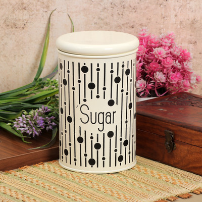 LAO JI HOME Iron Tea Coffee & Sugar Container  - 1000 ml(Off White)