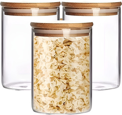 manekk world Glass, Wooden Utility Container  - 220 ml(Pack of 3, Clear)