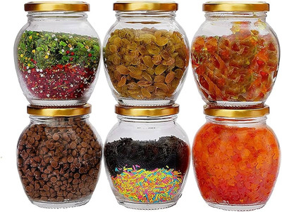 PERIZONE Glass Grocery Container  - 350 ml(Pack of 6, Transparent)