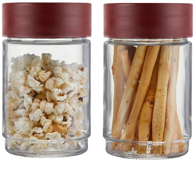 AK HUB Glass Grocery Container  - 750 ml(Pack of 2, Maroon)