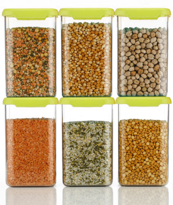Ecodex Plastic Grocery Container  - 1100 ml(Pack of 6, Green)