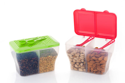 MAGICSPOON Polypropylene Grocery Container  - 2000 ml(Pack of 2, Green, Pink)