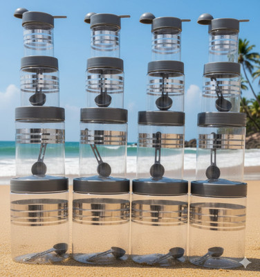 DYK Plastic Cookie Jar  - 250 ml, 350 ml, 650 ml, 1200 ml(Pack of 16, Grey, Silver)