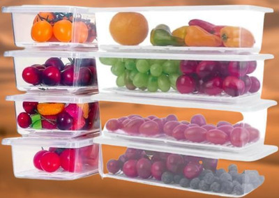 DOXMO Plastic Fridge Container  - 1000 ml(Pack of 6, White)