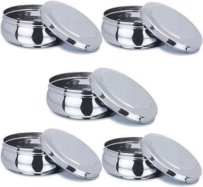 Prateek Kitchenware Steel Utility Container  - 450 ml(Pack of 5, Silver)