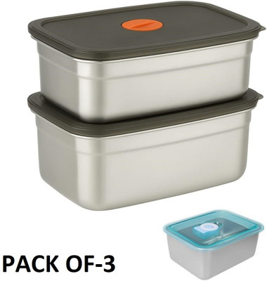 REVATAKG Stainless Steel Fridge Container  - 1000 ml, 1500 ml(Pack of 2, Silver)