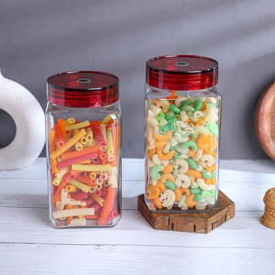 Avastro Glass Cookie Jar  - 1000 ml(Pack of 2, Clear)