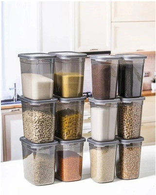 DEEJET Plastic Grocery Container  - 1200 ml(Pack of 12, Grey)