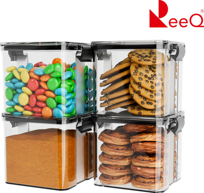 ReeQ Plastic Grocery Container  - 700 ml(Pack of 4, Black)