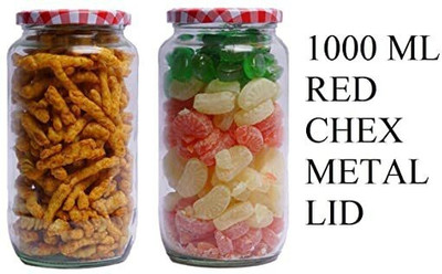 RUTVIHK Glass Grocery Container  - 1000 ml(Pack of 2, Clear)