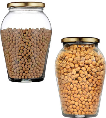 NITYANAVIN Glass Grocery Container  - 1000 ml(Pack of 2, Clear)