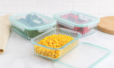 IndusBay Glass Utility Container  - 630 ml(Pack of 3, Transparent)