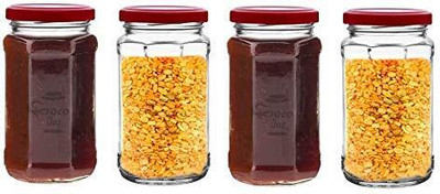 CROCO JAR Glass Grocery Container  - 450 ml(Pack of 4, Clear)