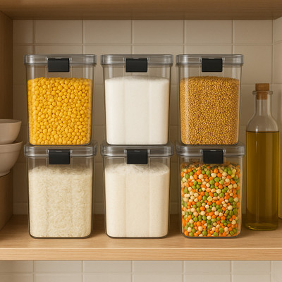 VRV ENTERPRISE Plastic Grocery Container  - 1100 ml(Pack of 6, Transparent)