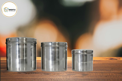 WEKTU Stainless Steel Grocery Container  - 1000 ml(Pack of 3, Silver)