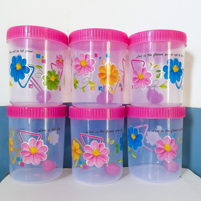 Maaa Store Plastic Grocery Container  - 1100 ml(Pack of 6, Pink)