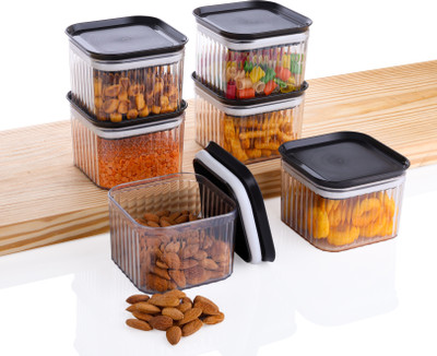 Twimish Plastic Grocery Container  - 500 ml(Pack of 6, Black)