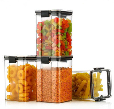 ROMARA Plastic Grocery Container  - 1100 ml(Pack of 4, Black)