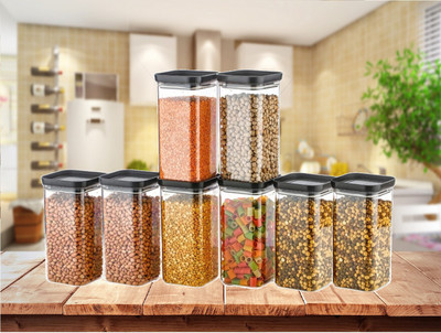 Serenity Plastic Grocery Container  - 1500 ml(Pack of 8, Black)