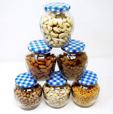 RUTVIHK Glass Grocery Container  - 350 ml(Pack of 6, Clear)