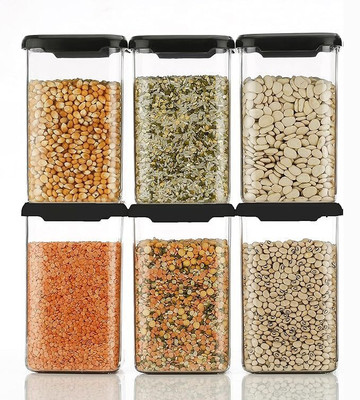 Radhe Krishna Plastic Fridge Container  - 1100 ml(Pack of 6, Black)