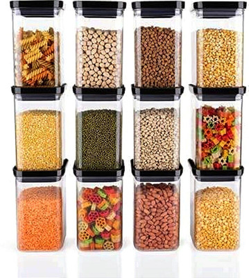 Homemet Plastic Grocery Container  - 1100 ml(Pack of 12, Black)