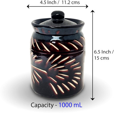Jetwals Ceramic Pickle Jar  - 1000 ml(Black)