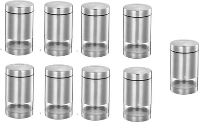 Tannu Craft Stainless Steel Cookie Jar  - 900 ml(Pack of 9, Silver)